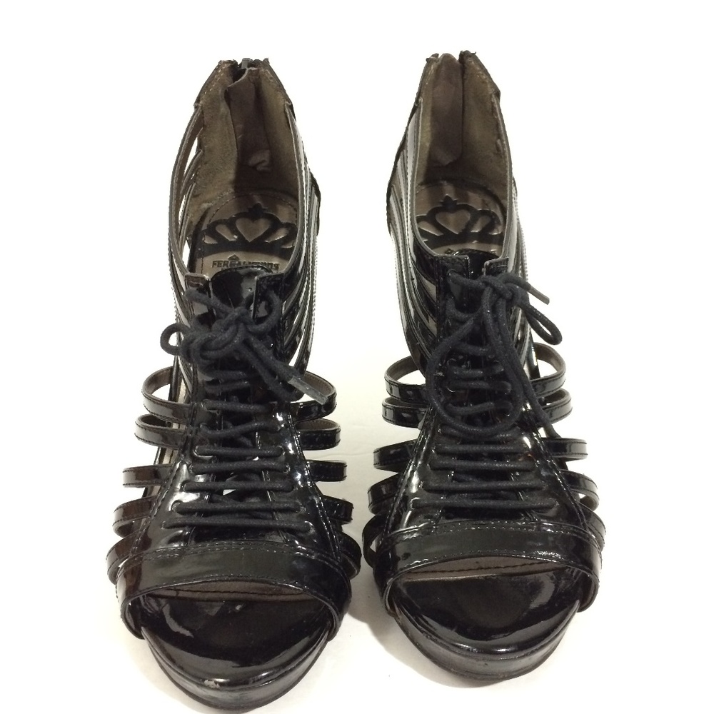 Y2k Fergalicious Black Cage Open Lace Up Black Heel - Picture 7 of 8